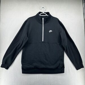 Nike Sweatshirt Mens Large Black 1/2 Zip Fleece Swoosh Logo Athletic Pullover